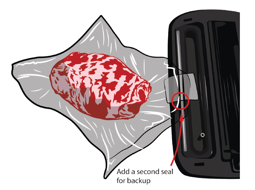 Once the machine has finished sealing, allow it to cool for at least 10 seconds before slowly lifting the lid. Add a secondary seal outside the first seal as a failsafe.